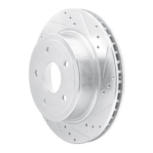 Dodge Ram 1500 Pickup Brake Rotor (1) - Rear Left - R1 Concepts - Drilled & Slotted - Silver - `04-`06